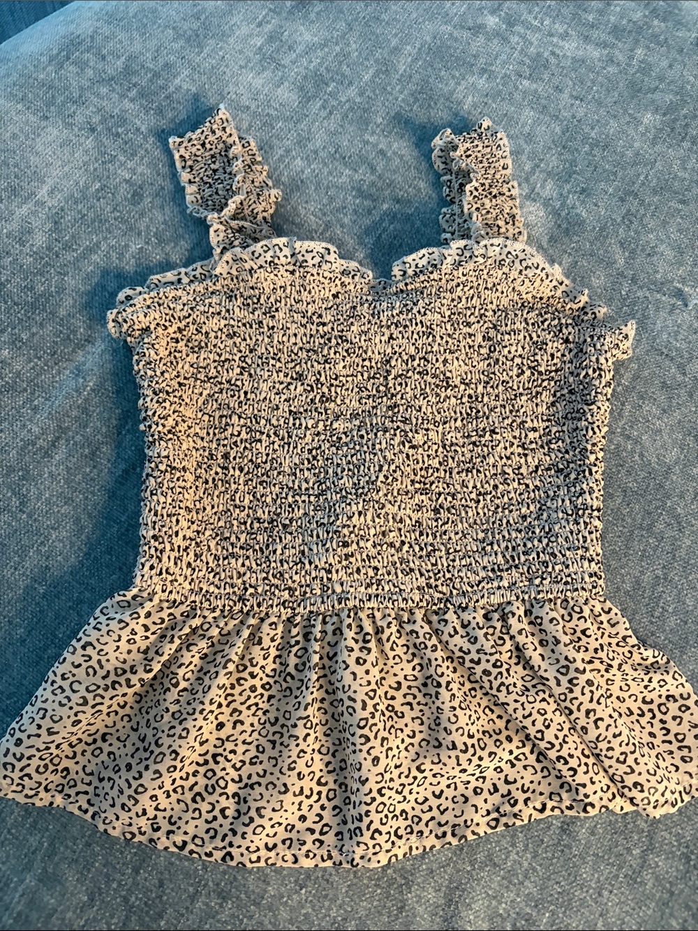 Smocked Leopard Print Ruffle Cami - Beige/Black